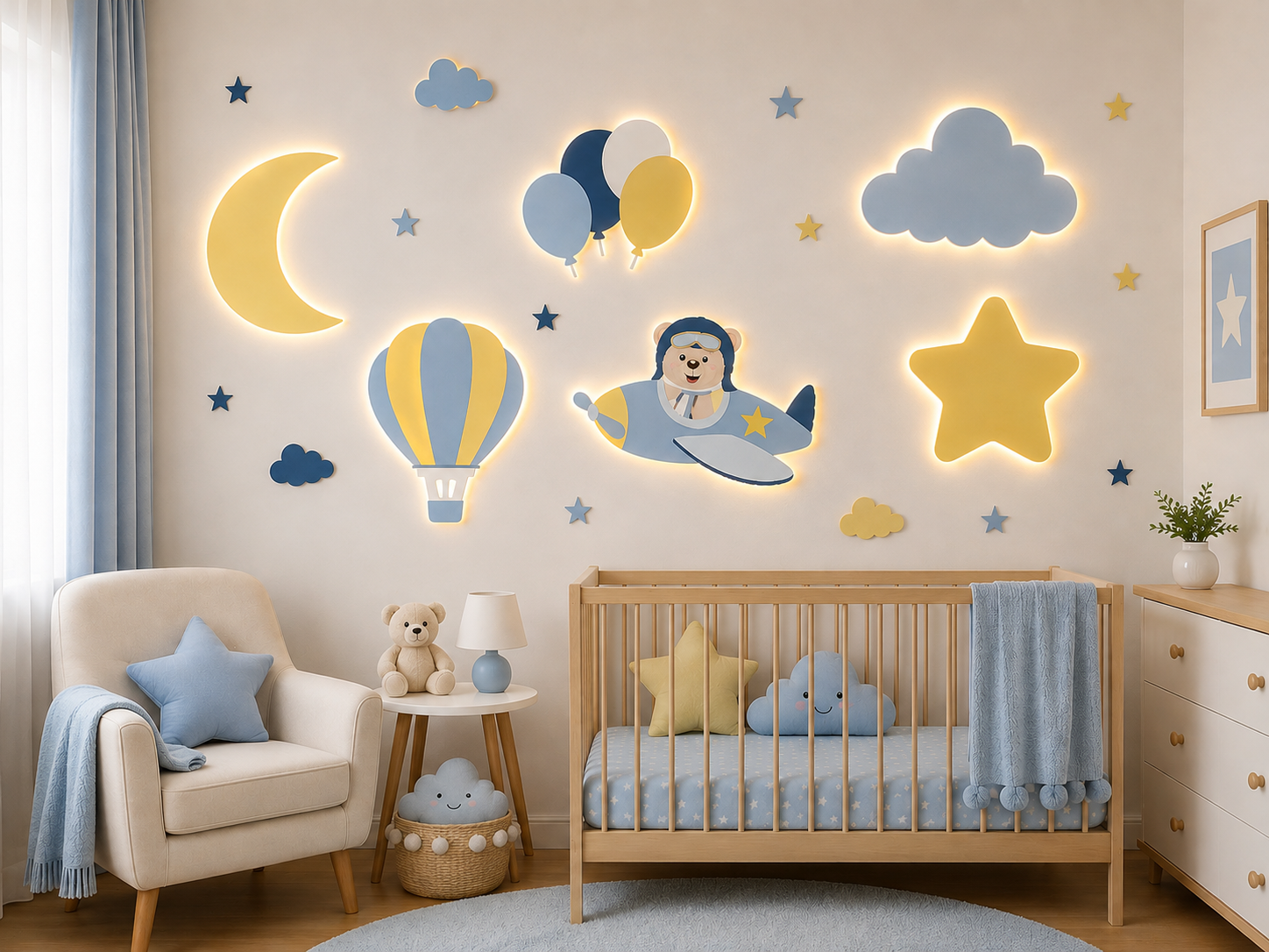 Dreamy Space Baby Theme Wall Nursery Night Lamp