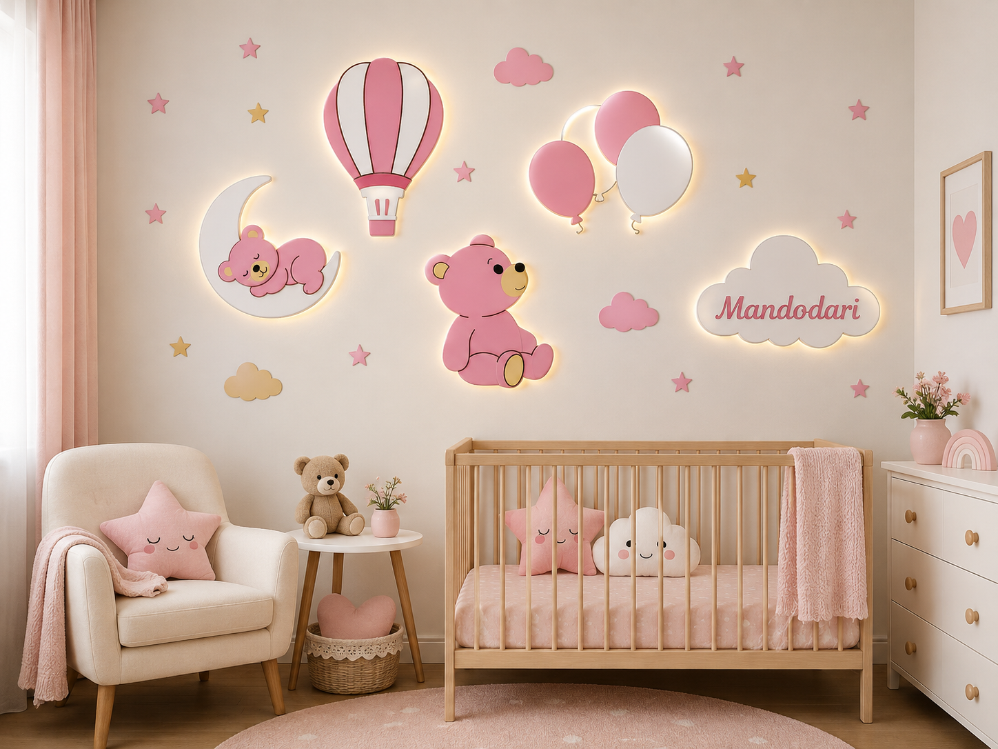 Cute Teddy Bear Theme Wall Nursery Night Lamp: Handmade Nursery Decor
