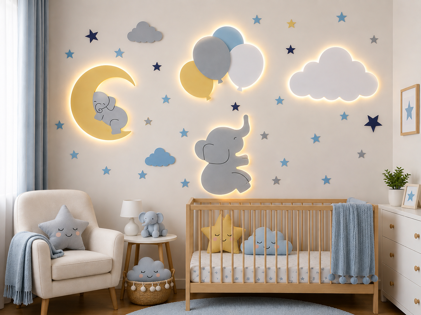 Sky Elephant Theme Wall Nursery Night Lamp: Handmade Nursery Decor