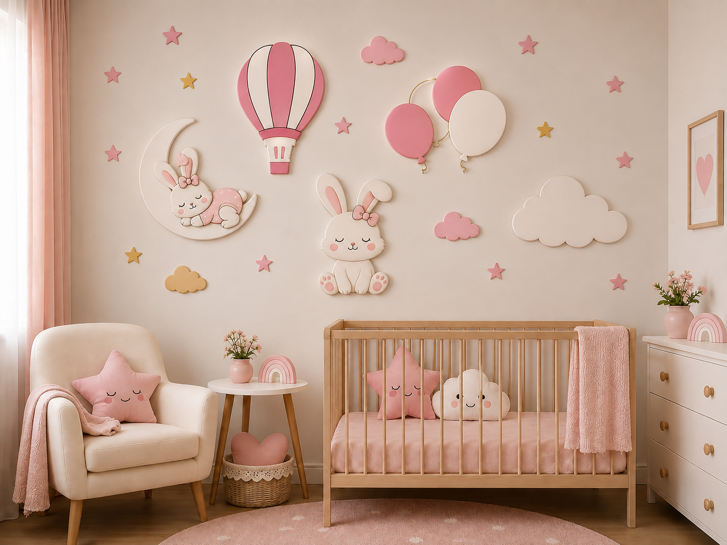 Sleepy Bunny & Clouds Wall Nursery Night Lamp: Handmade Nursery Decor