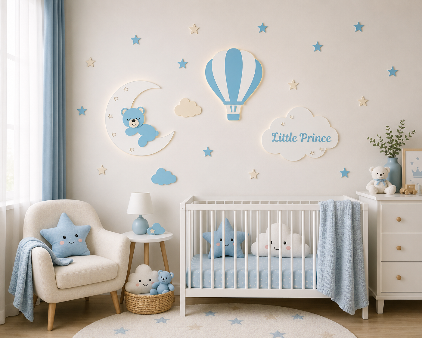 Sleepy Bear & Moon Wall Nursery Night Lamp: Handmade Nursery Decor
